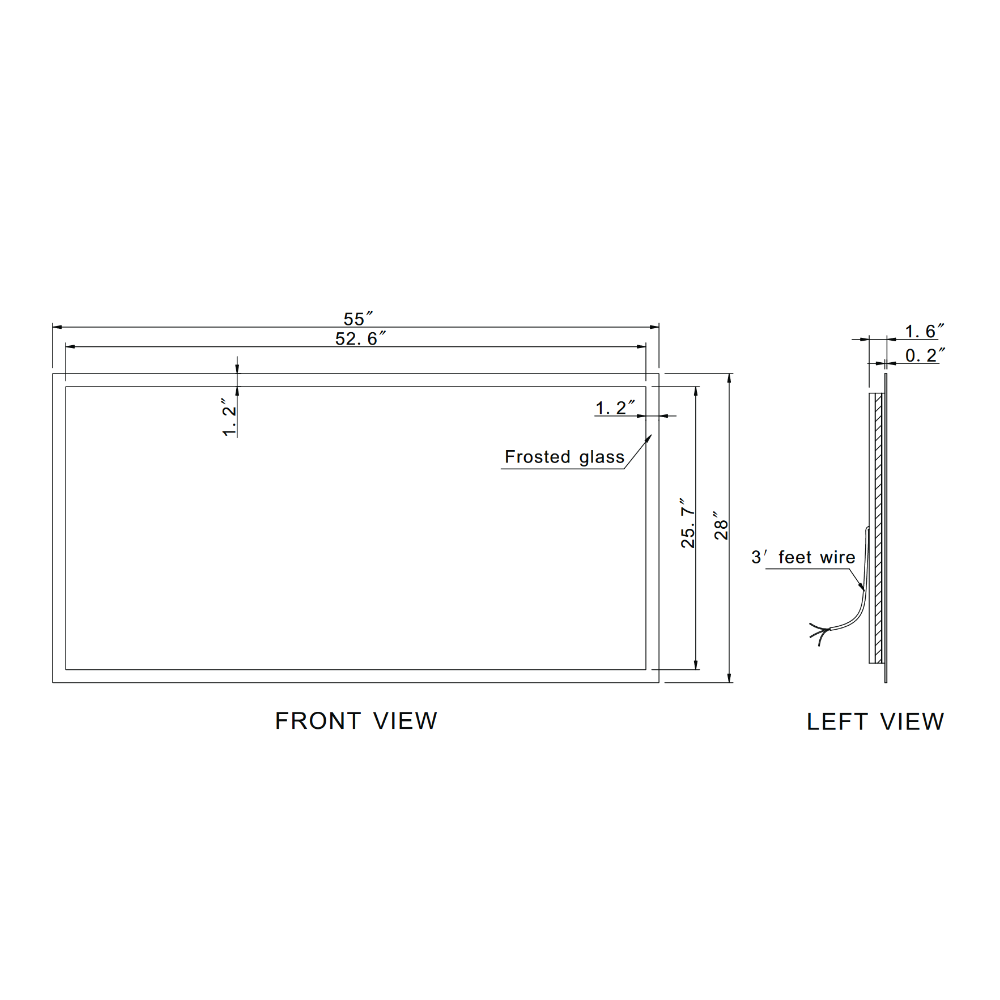 FROSTED RECTANGLE BACKLIT LED MIRROR 55X28 60K