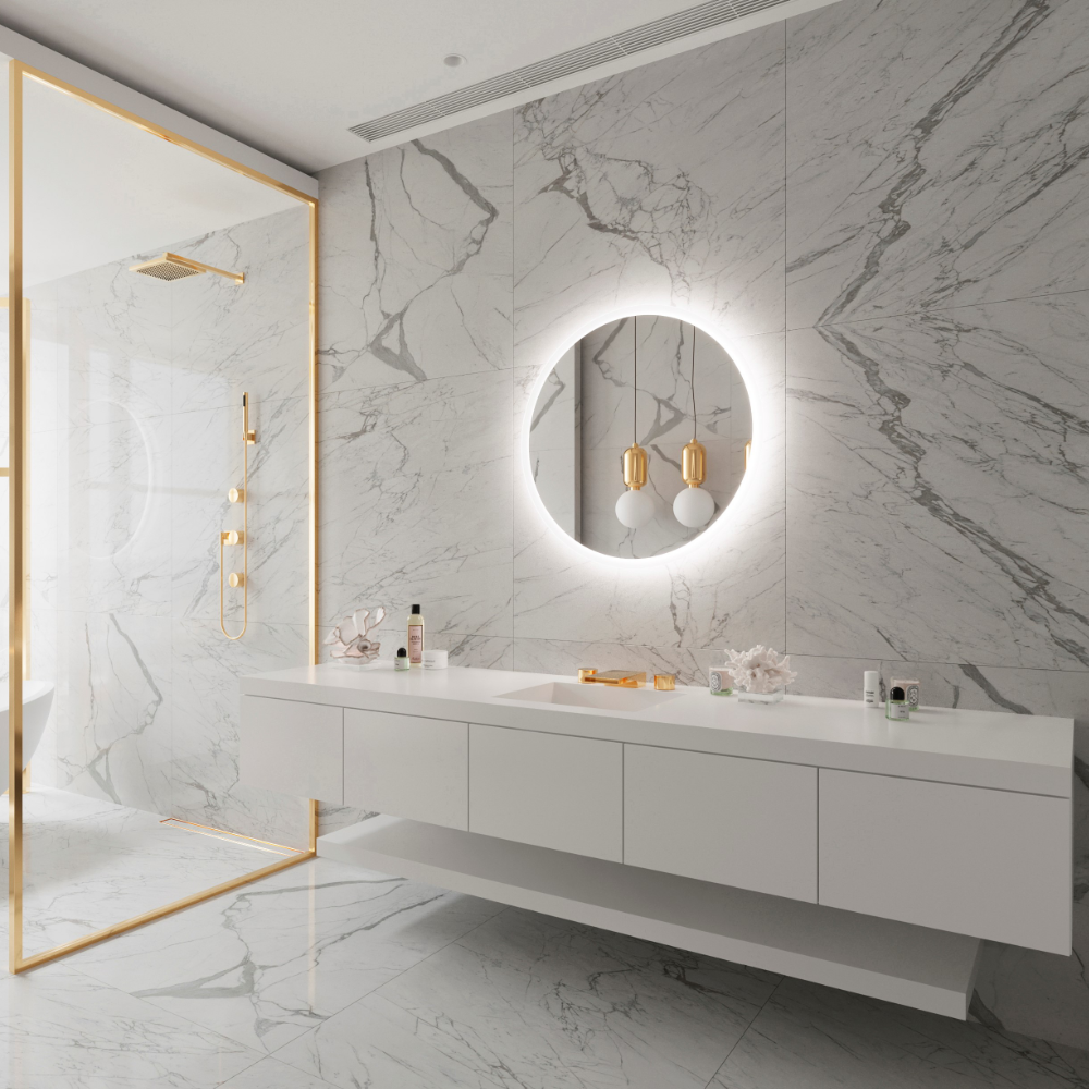 FROSTED ROUND BACKLIT LED MIRROR 32X32 60K